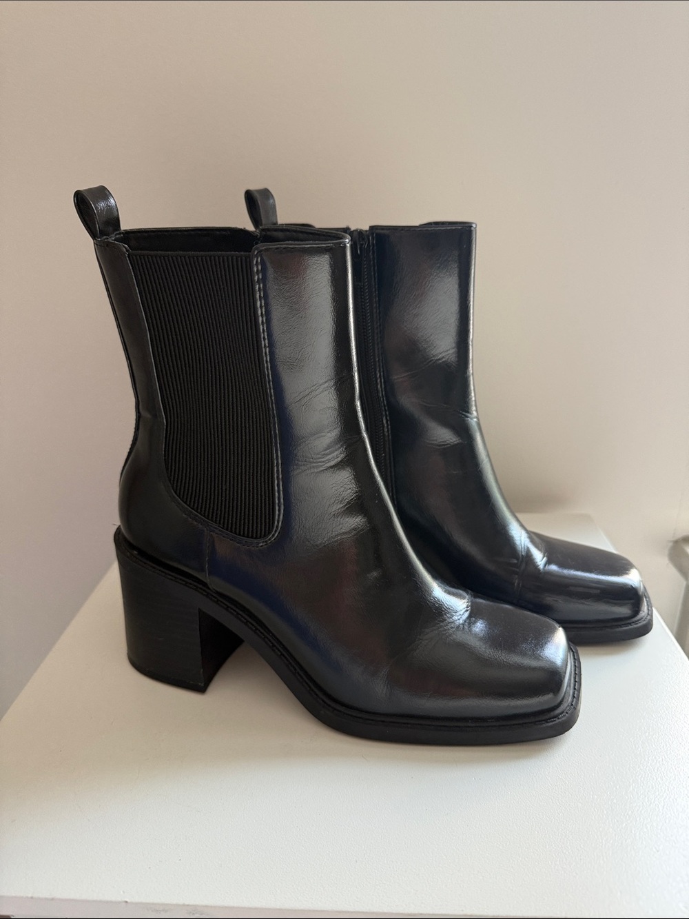 INC International Concepts Black Leather Chelsea Block Heel Boots